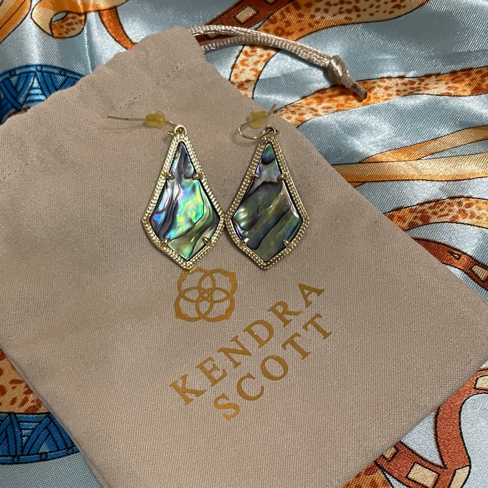 Kendra Scott Iridescent Abalone Teardrop Earrings with Gold Frame - Picture 2 of 6